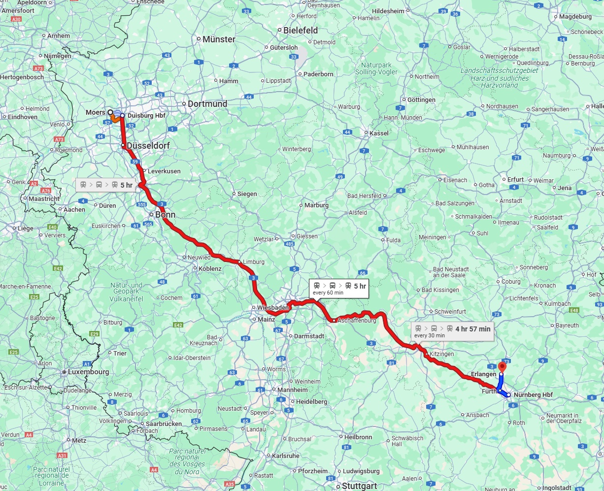 Anreise von Moers Zu Erlangen Über 