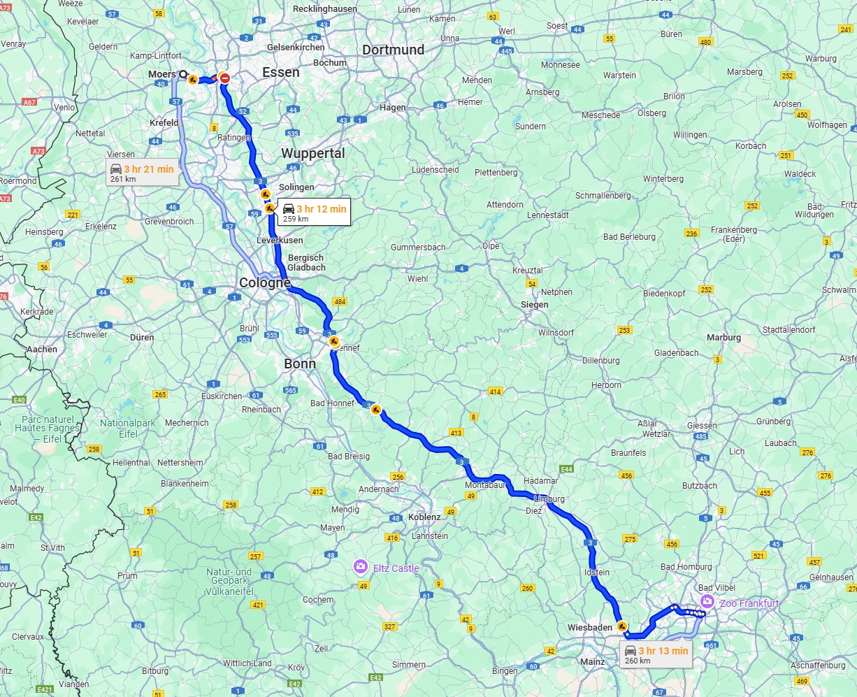 Anreise von Moers Zu Frankfurt am Main Über via A3