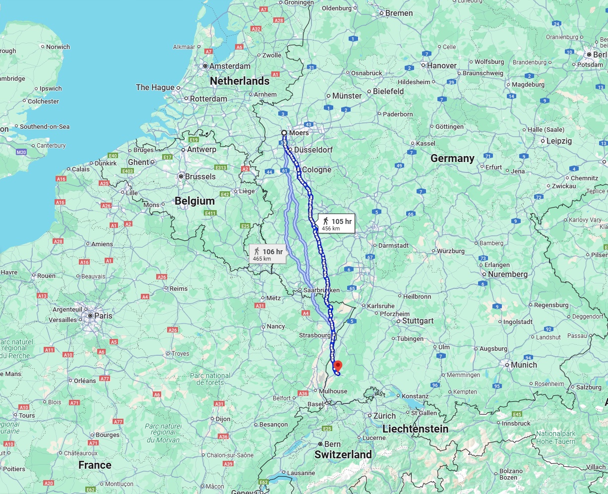 Anreise von Moers Zu Freiburg im Breisgau Über 