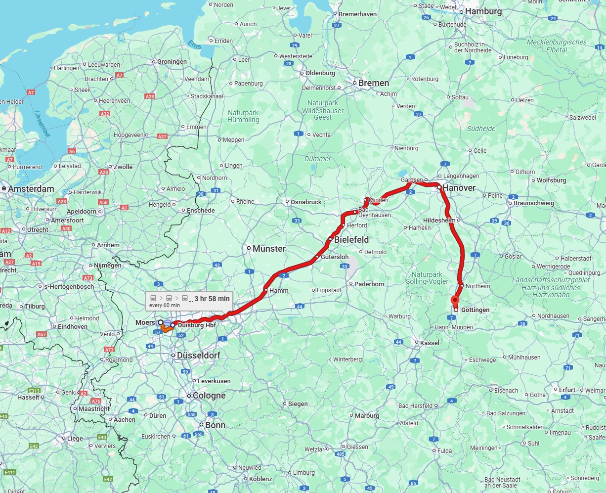 Anreise von Moers Zu Göttingen Über 