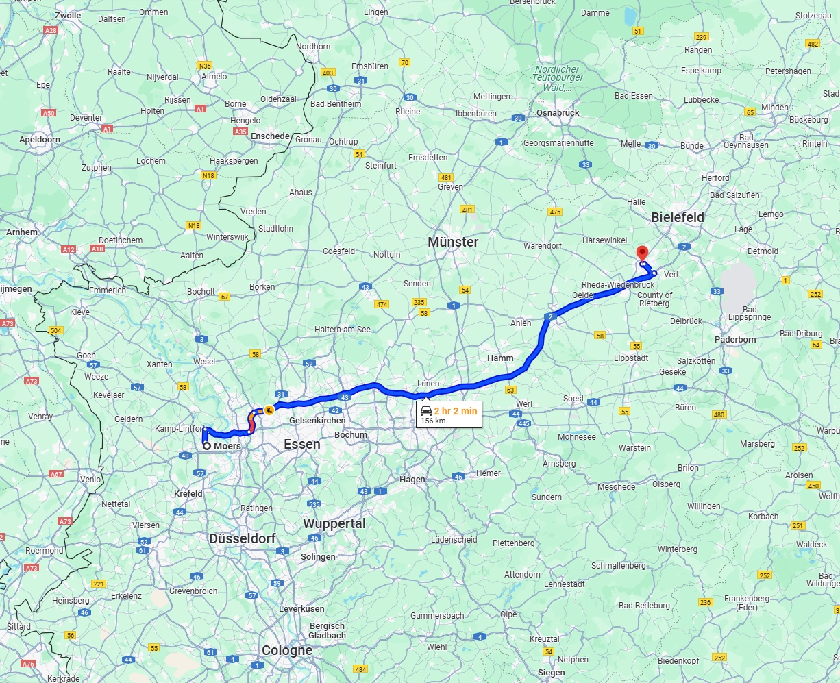 Anreise von Moers Zu Gütersloh Über via A2