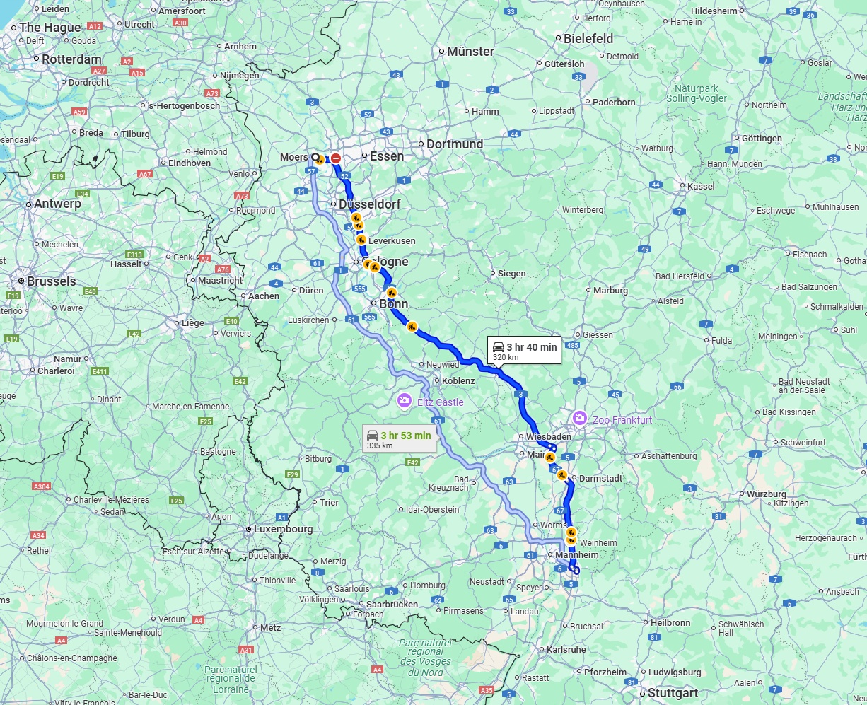 Anreise von Moers Zu Heidelberg Über via A3