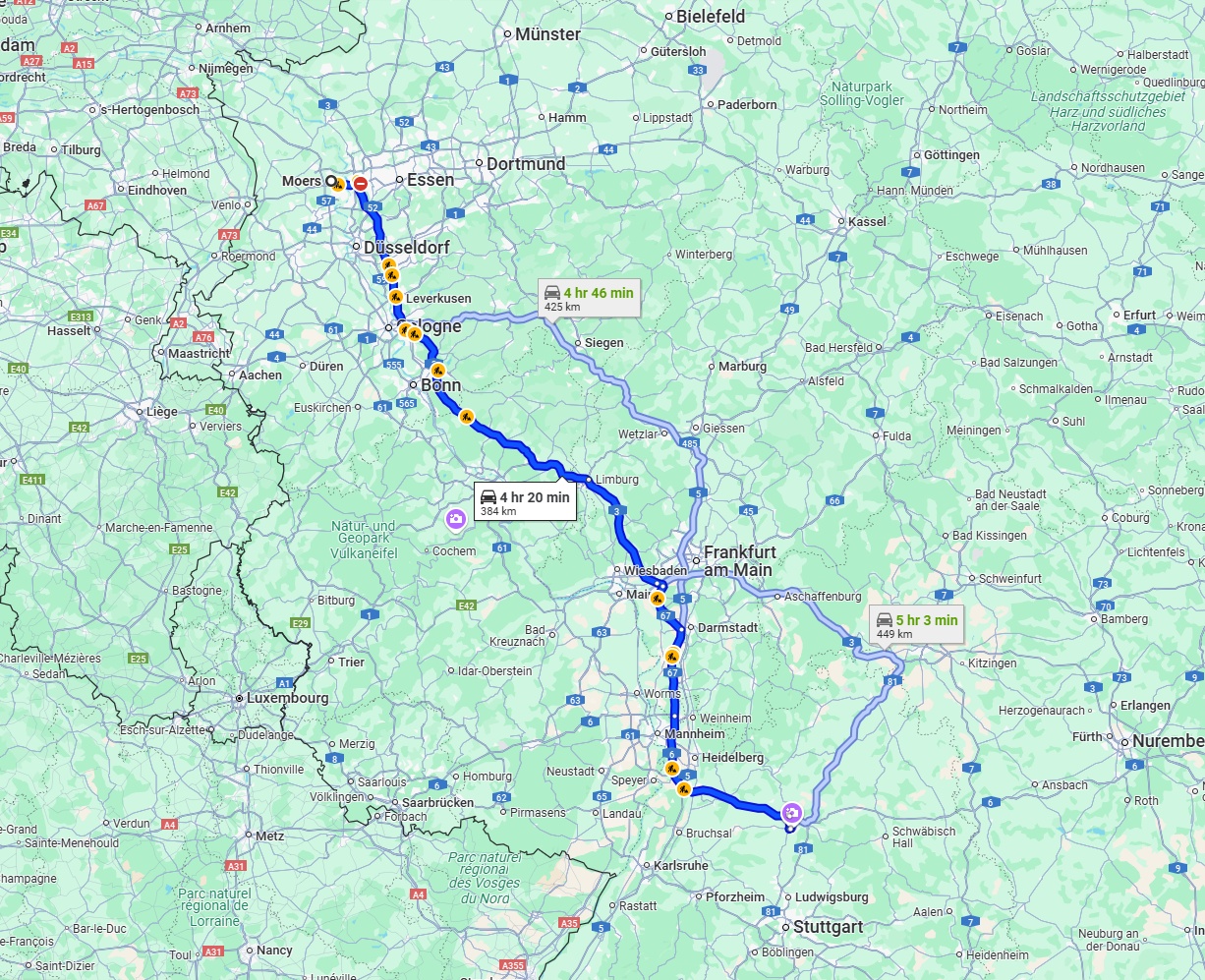 Anreise von Moers Zu Heilbronn Über via A3