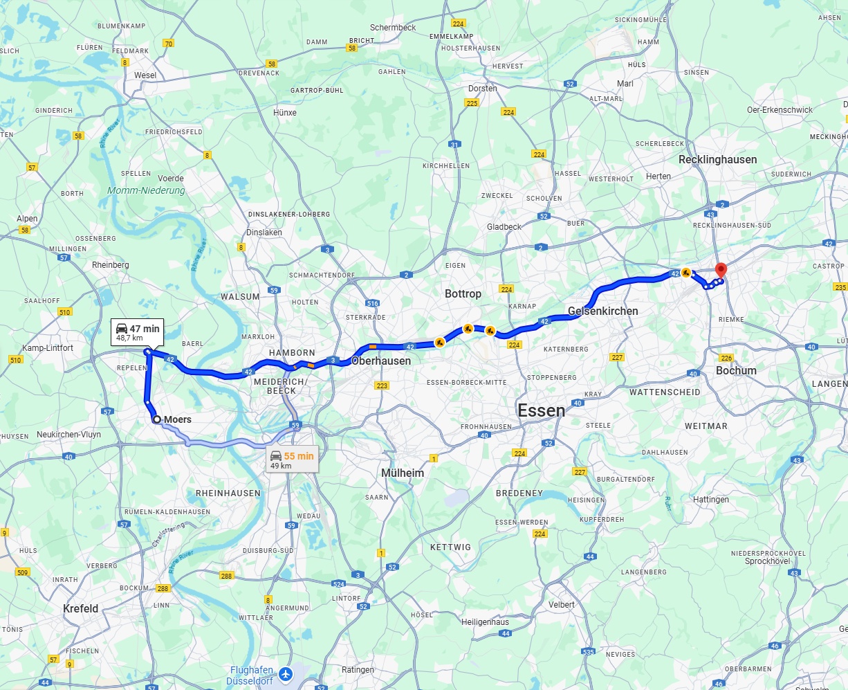 Anreise von Moers Zu Herne Über via A42