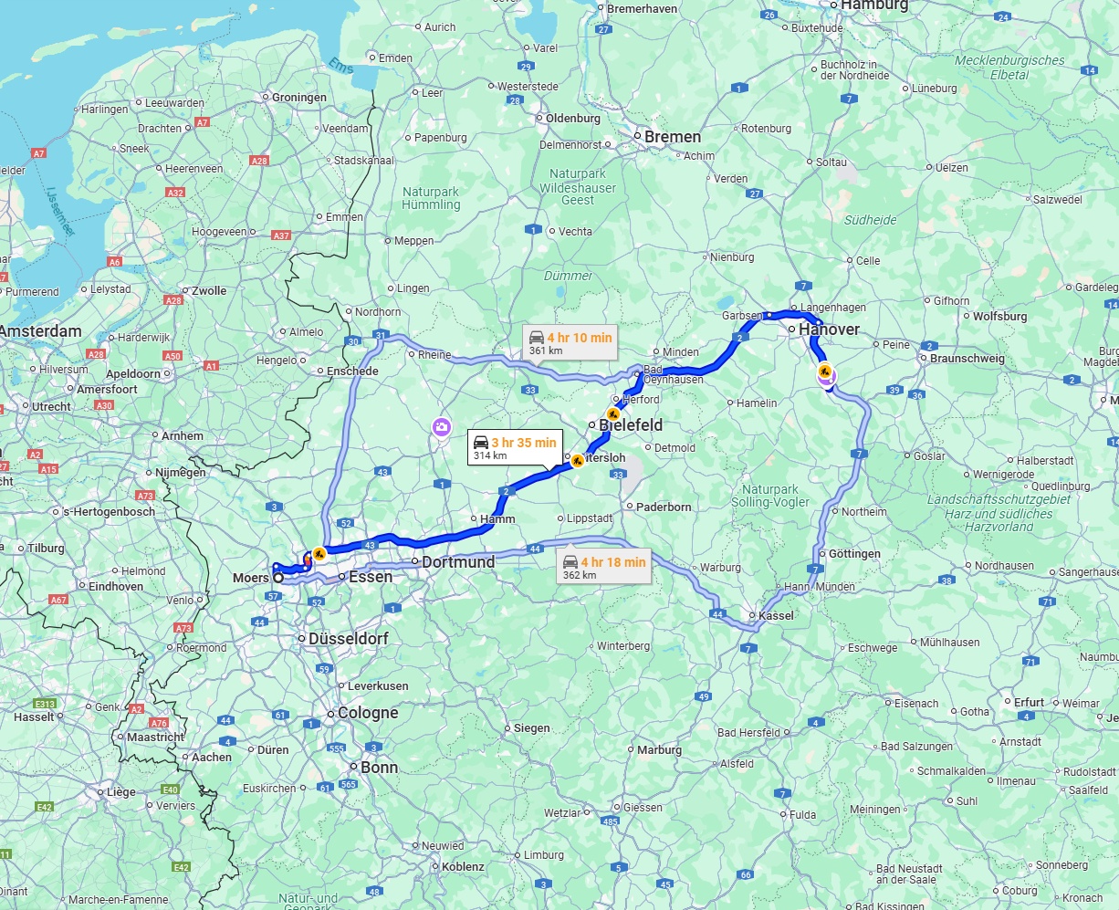 Anreise von Moers Zu Hildesheim Über via A2