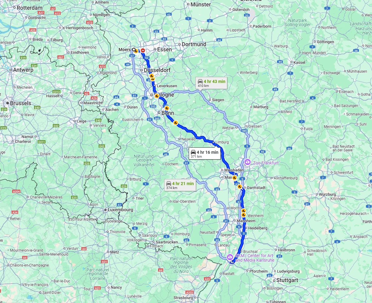Anreise von Moers Zu Karlsruhe Über via A3 and A5