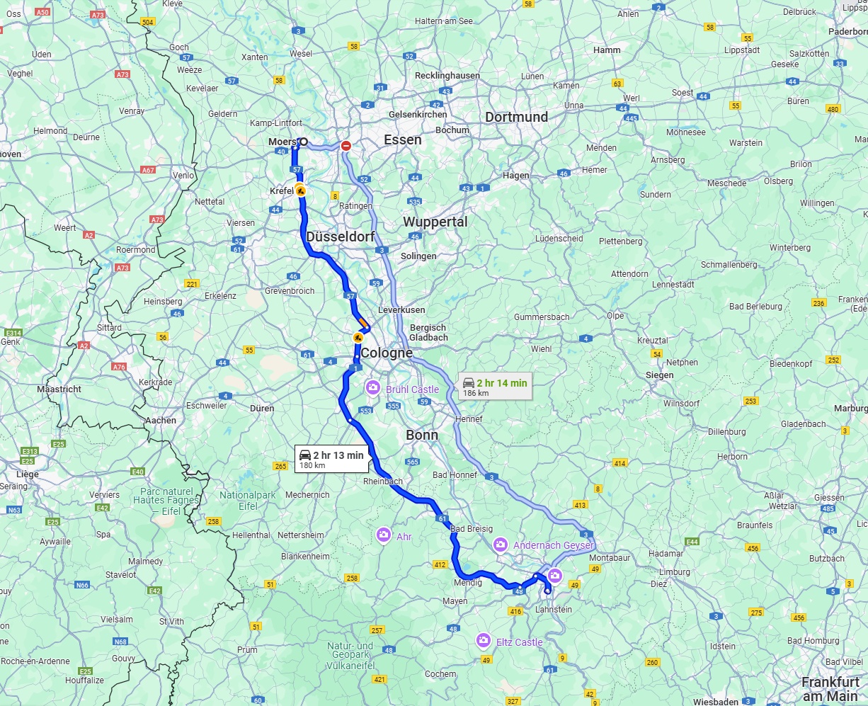 Anreise von Moers Zu Koblenz Über via A57 and A61