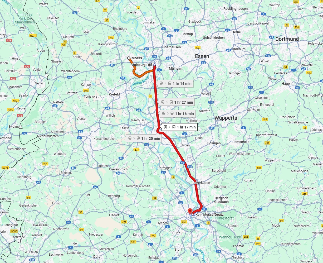 Anreise von Moers Zu Köln Über 