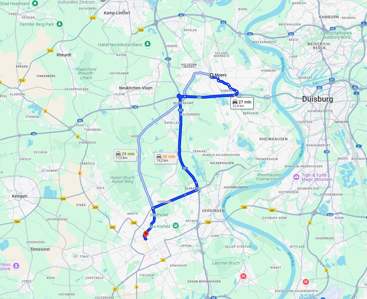 Anreise von Moers Zu Krefeld Über via A57