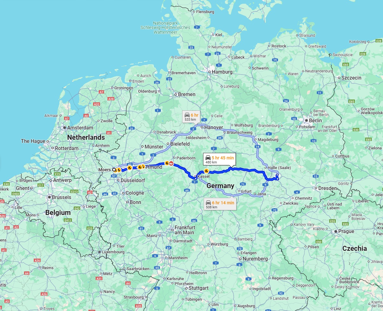Anreise von Moers Zu Leipzig Über via A44 and A38