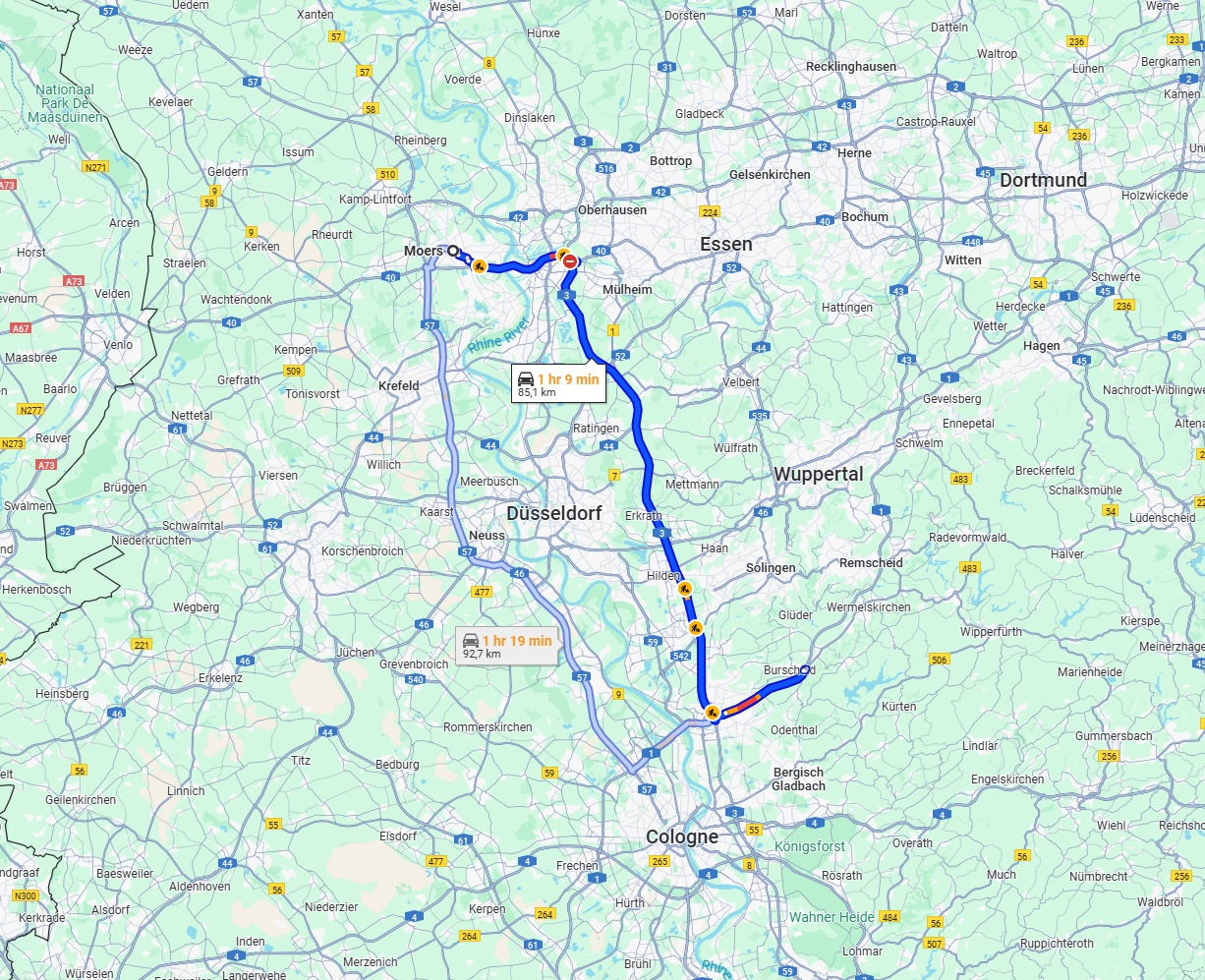 Anreise von Moers Zu Leverkusen Über via A3