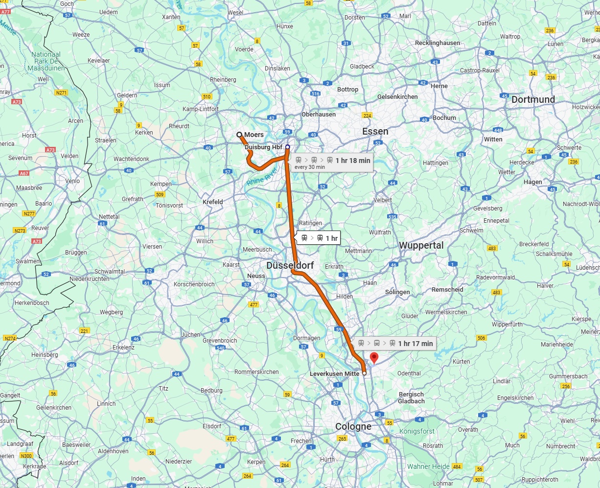 Anreise von Moers Zu Leverkusen Über 