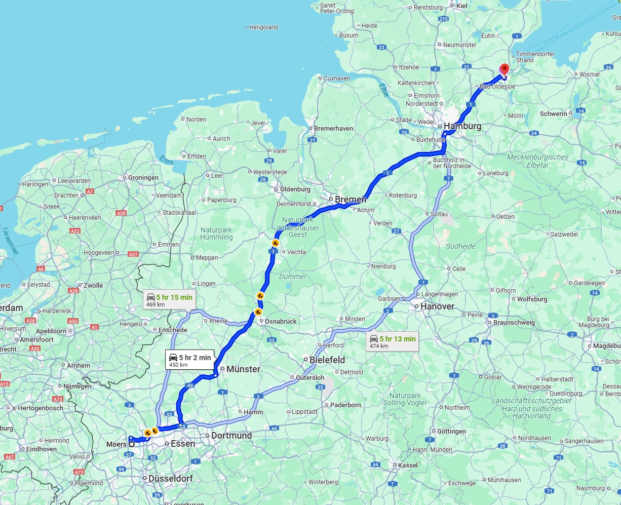 Anreise von Moers Zu Lübeck Über via A1