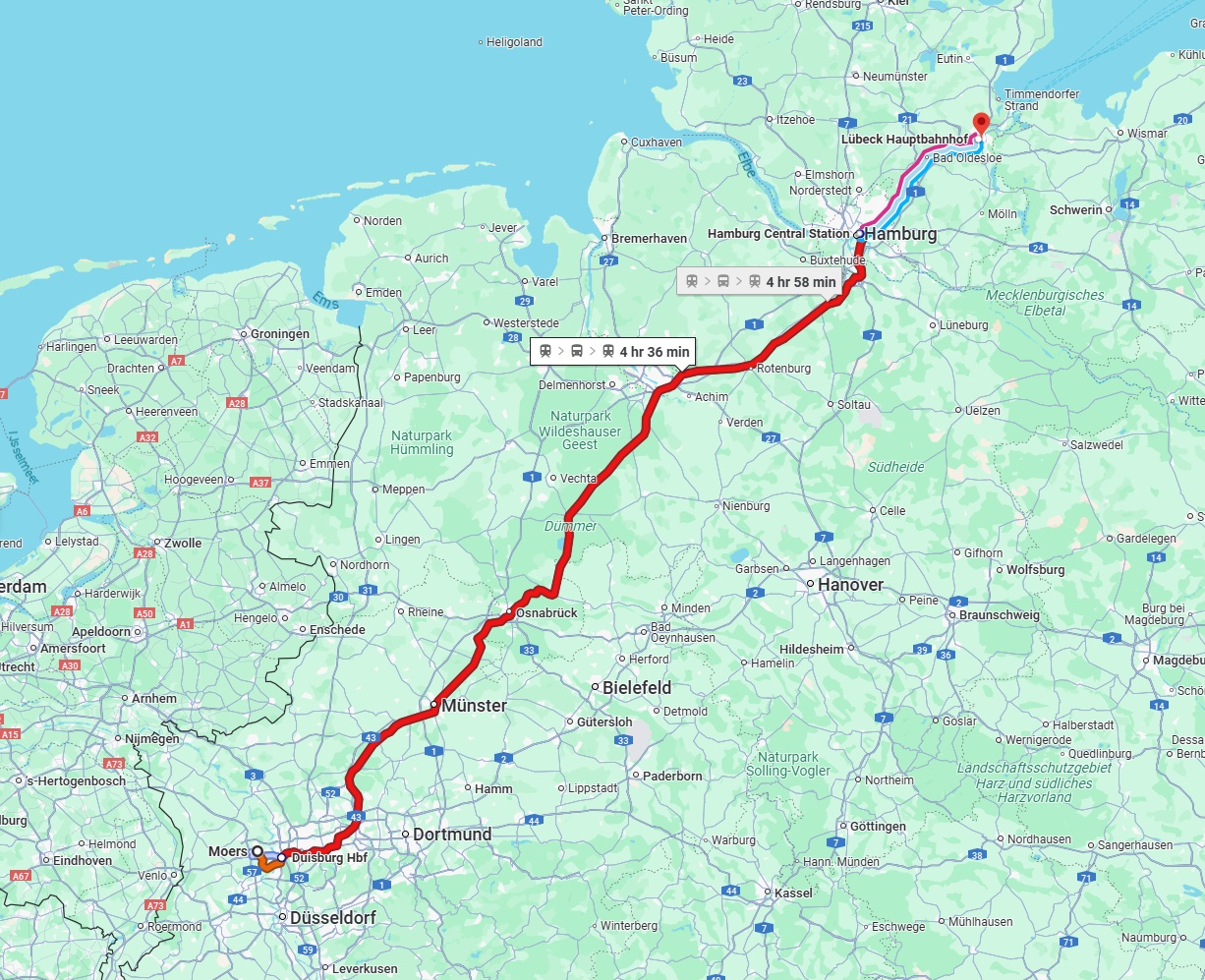 Anreise von Moers Zu Lübeck Über 