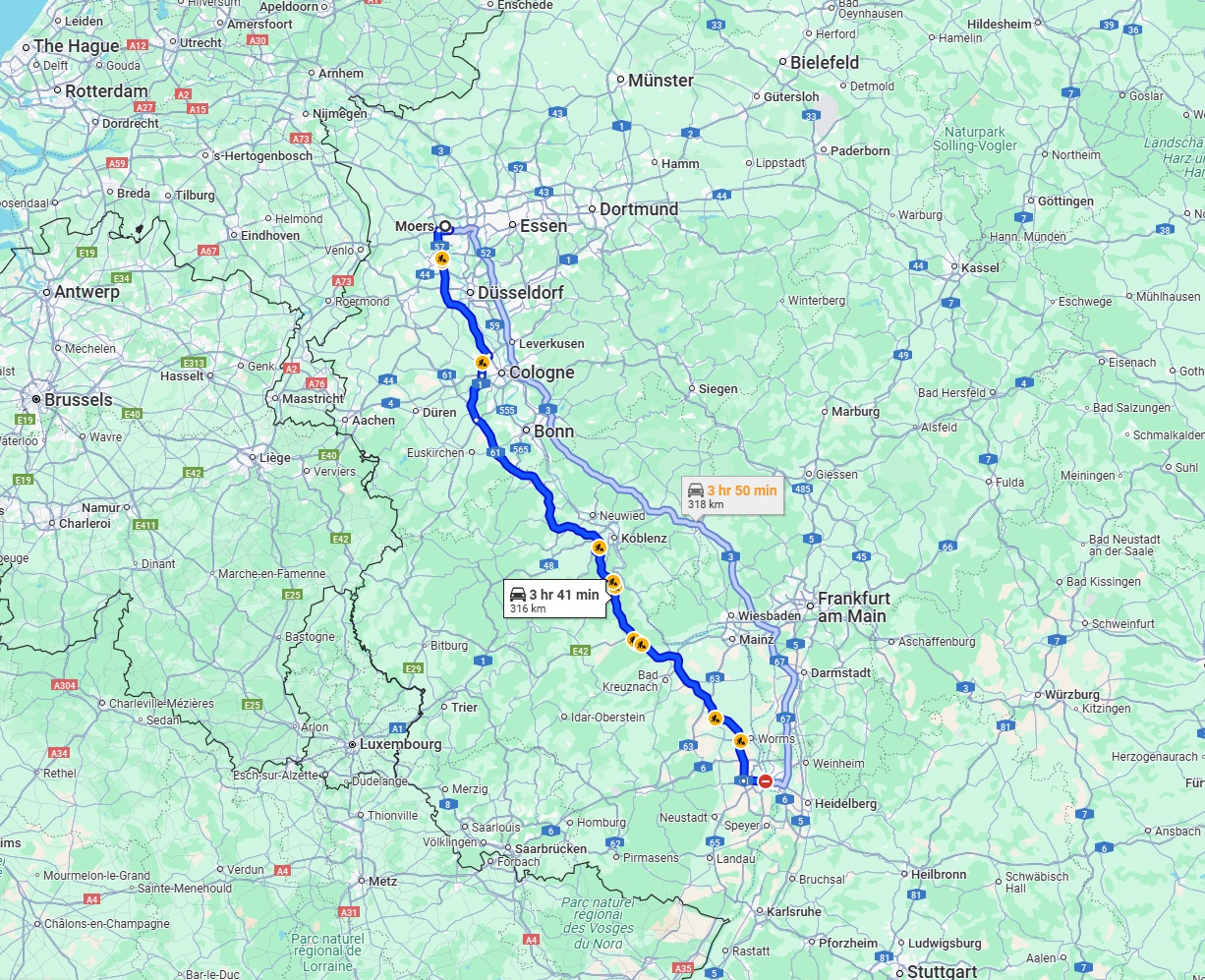 Anreise von Moers Zu Ludwigshafen am Rhein Über via A61