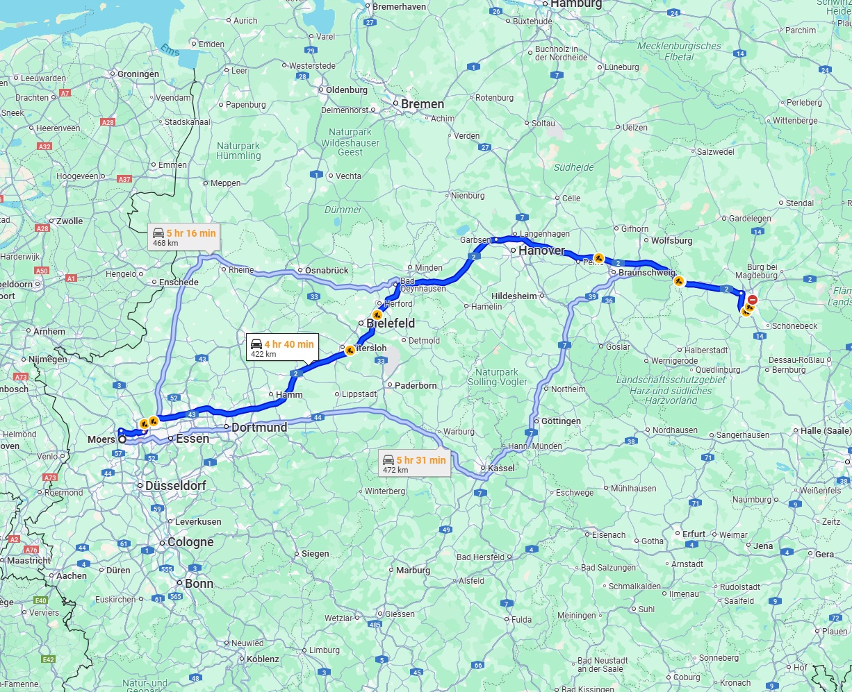 Anreise von Moers Zu Magdeburg Über via A2