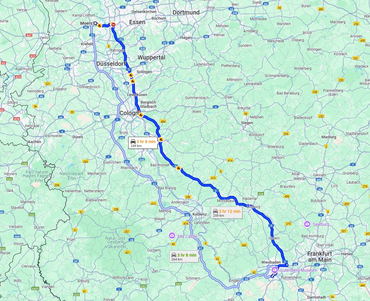 Anreise von Moers Zu Mainz Über via A3