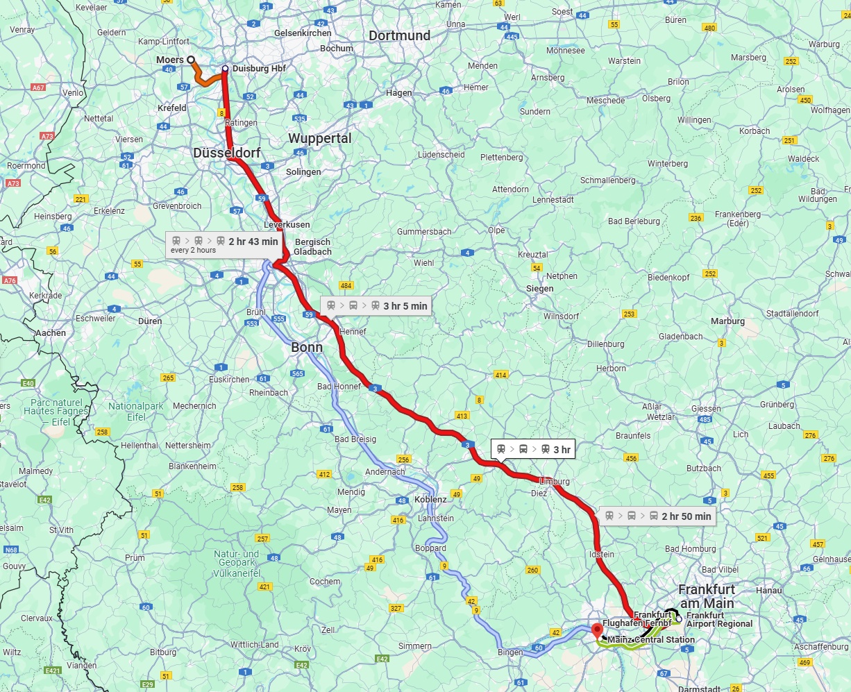 Anreise von Moers Zu Mainz Über 