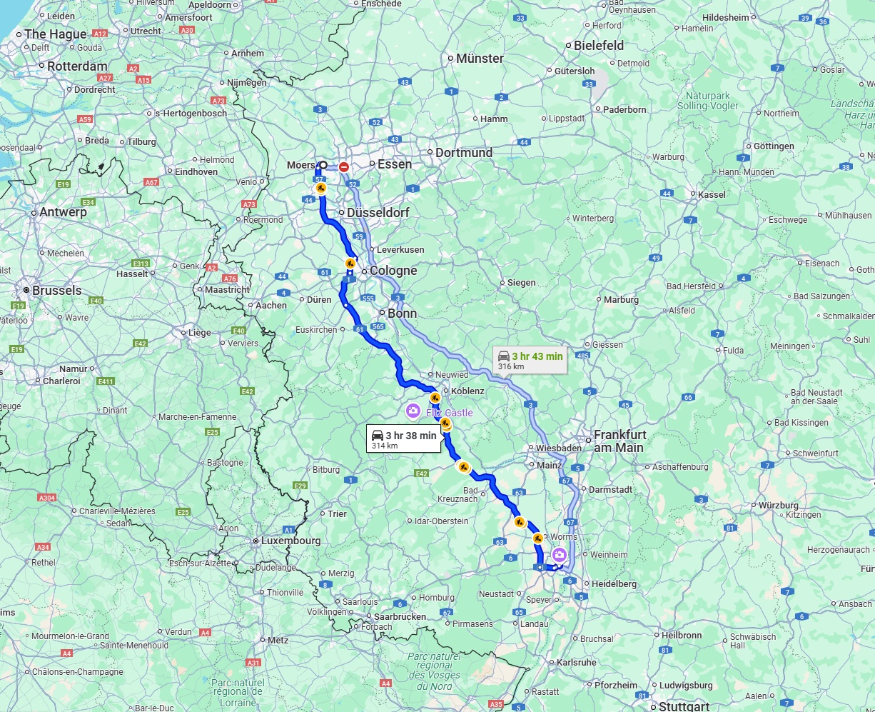 Anreise von Moers Zu Mannheim Über via A61