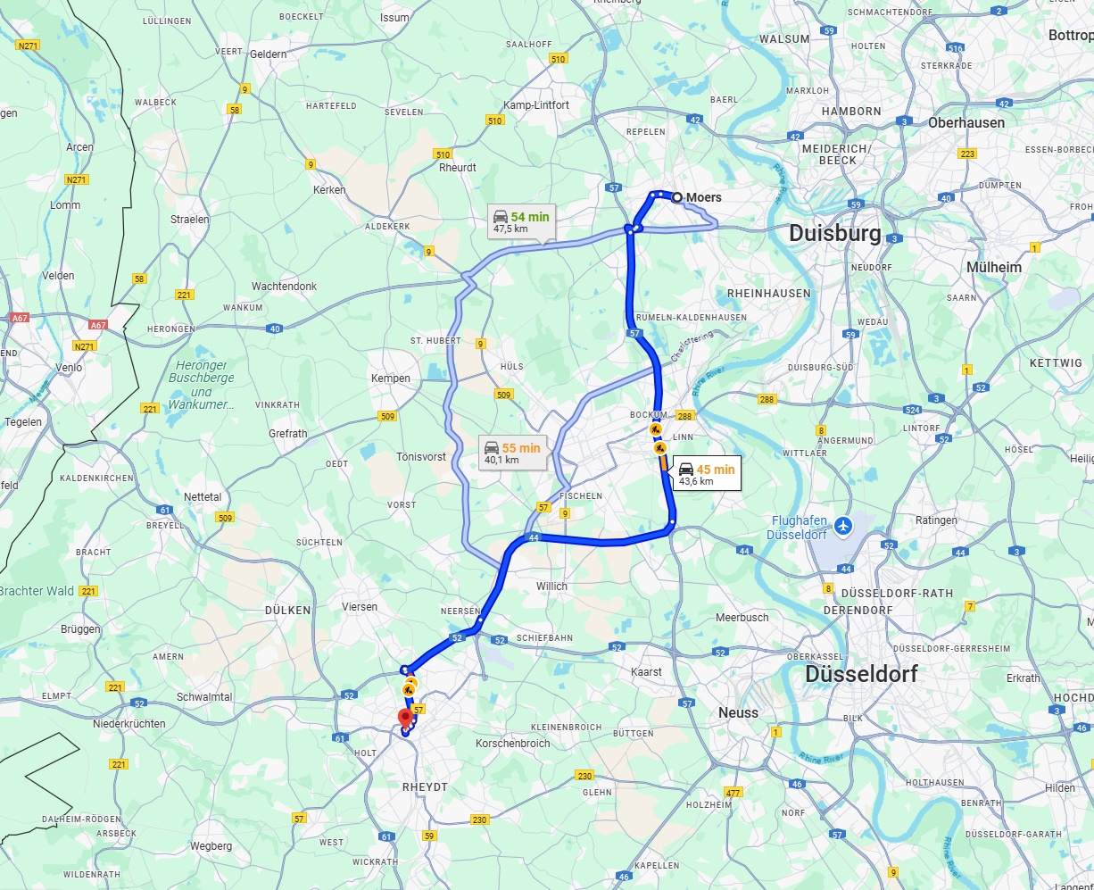 Anreise von Moers Zu Mönchengladbach Über via A57 and A44
