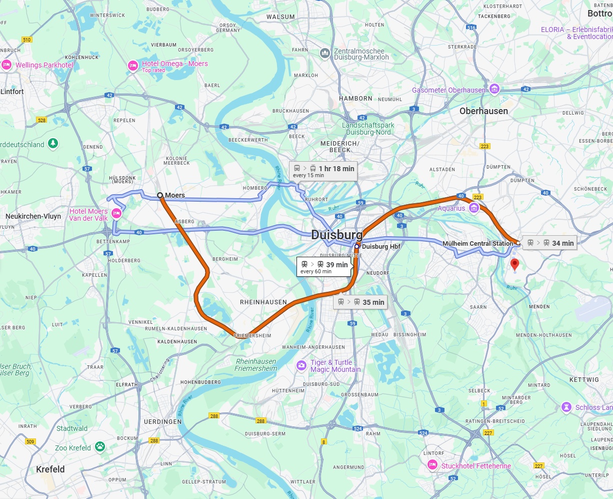 Anreise von Moers Zu Mülheim an der Ruhr Über 