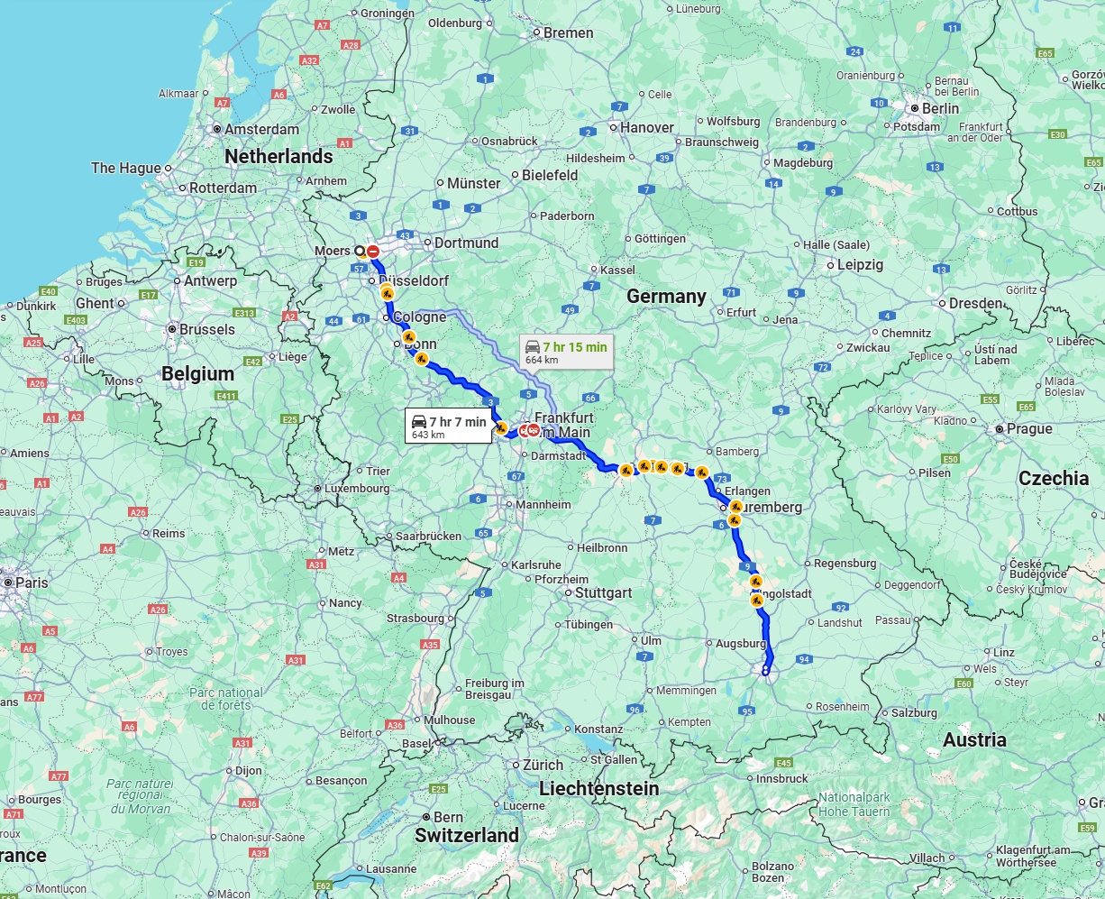 Anreise von Moers Zu München Über via A3