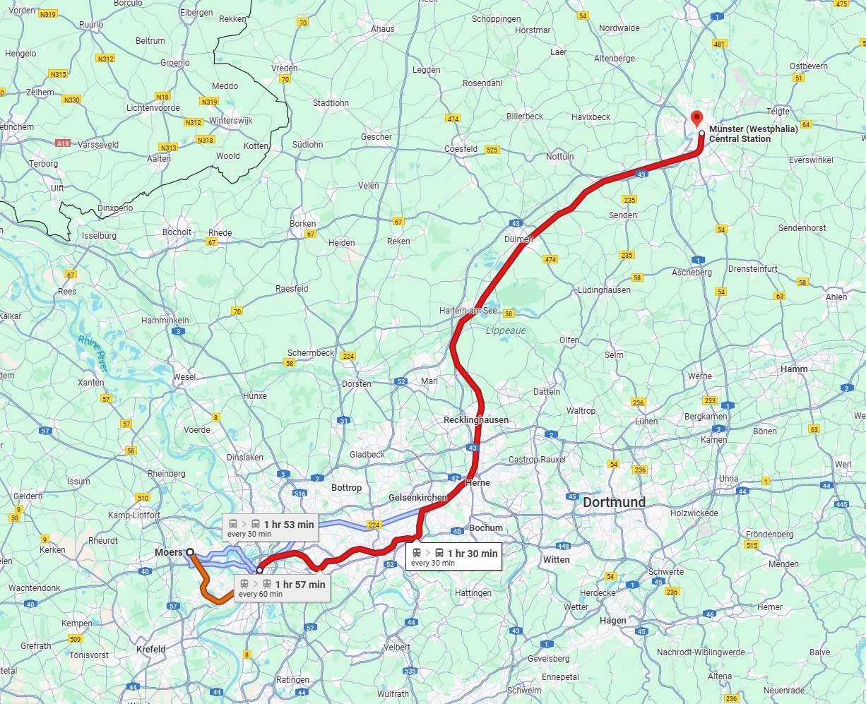 Anreise von Moers Zu Münster Über 