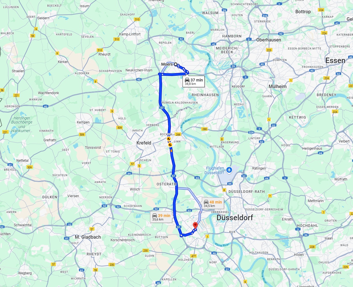 Anreise von Moers Zu Neuss Über via A57