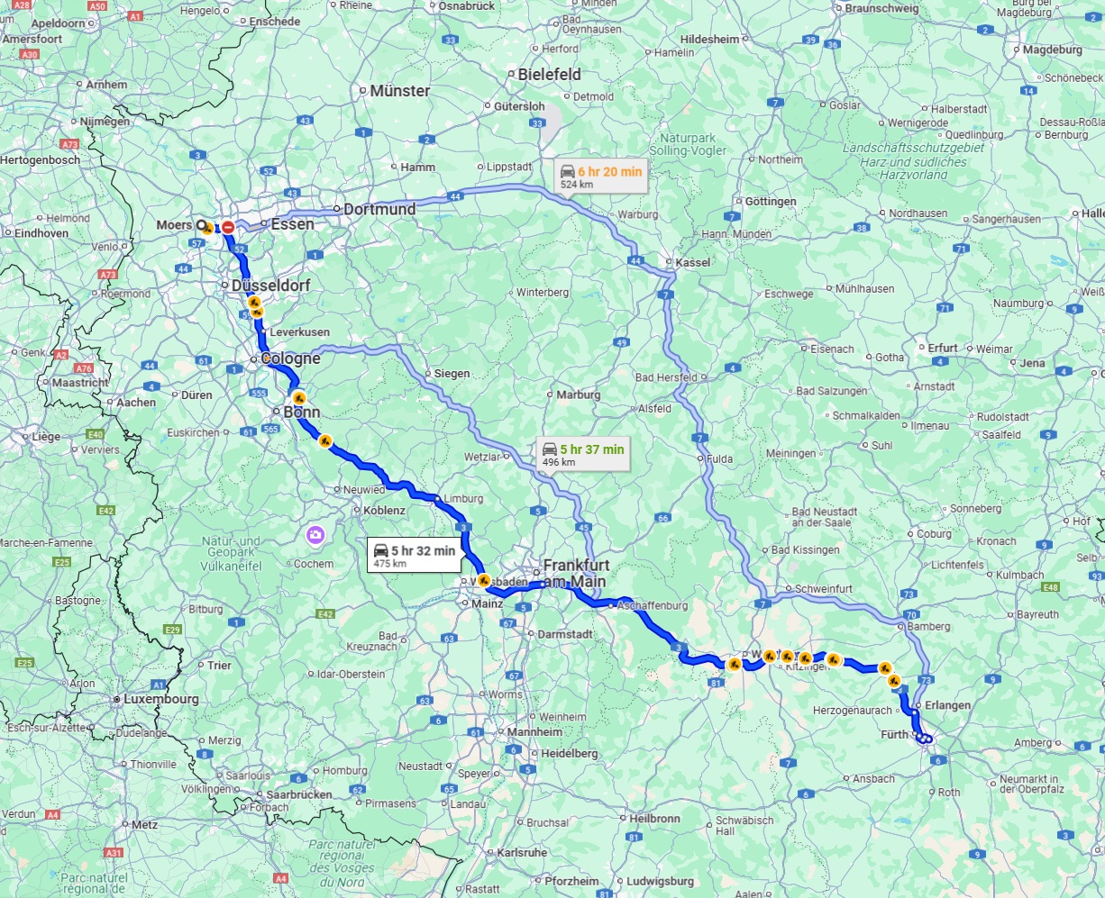 Anreise von Moers Zu Nürnberg Über via A3