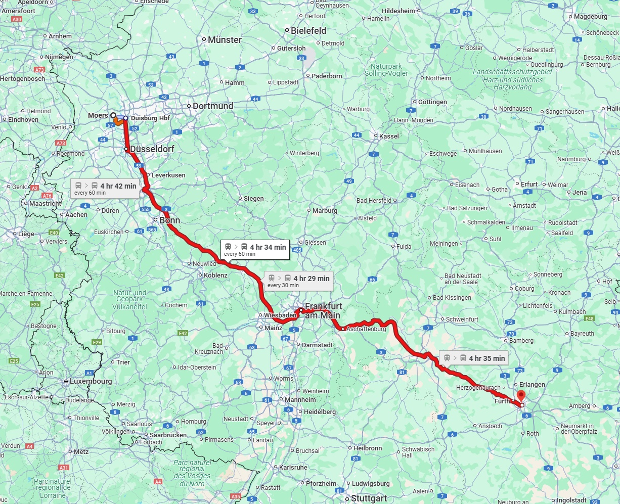 Anreise von Moers Zu Nürnberg Über 
