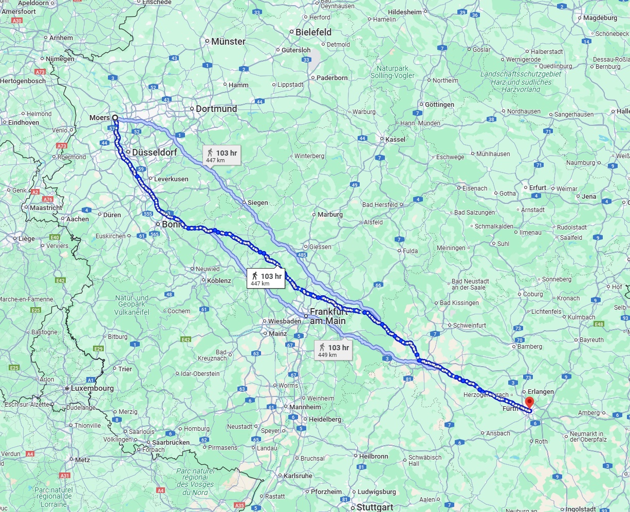 Anreise von Moers Zu Nürnberg Über 