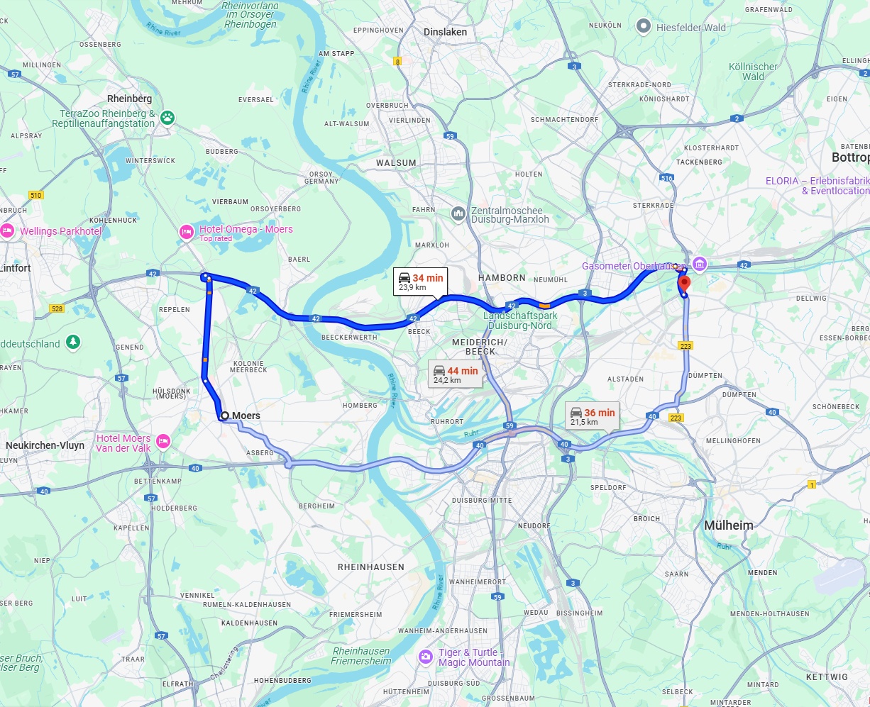 Anreise von Moers Zu Oberhausen Über via A42