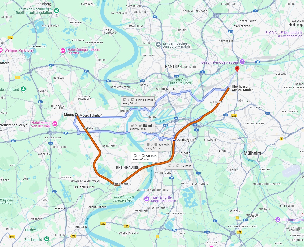 Anreise von Moers Zu Oberhausen Über 