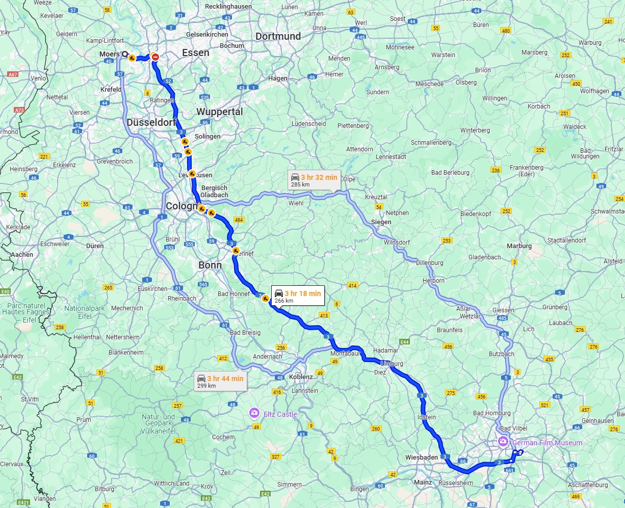 Anreise von Moers Zu Offenbach am Main Über via A3