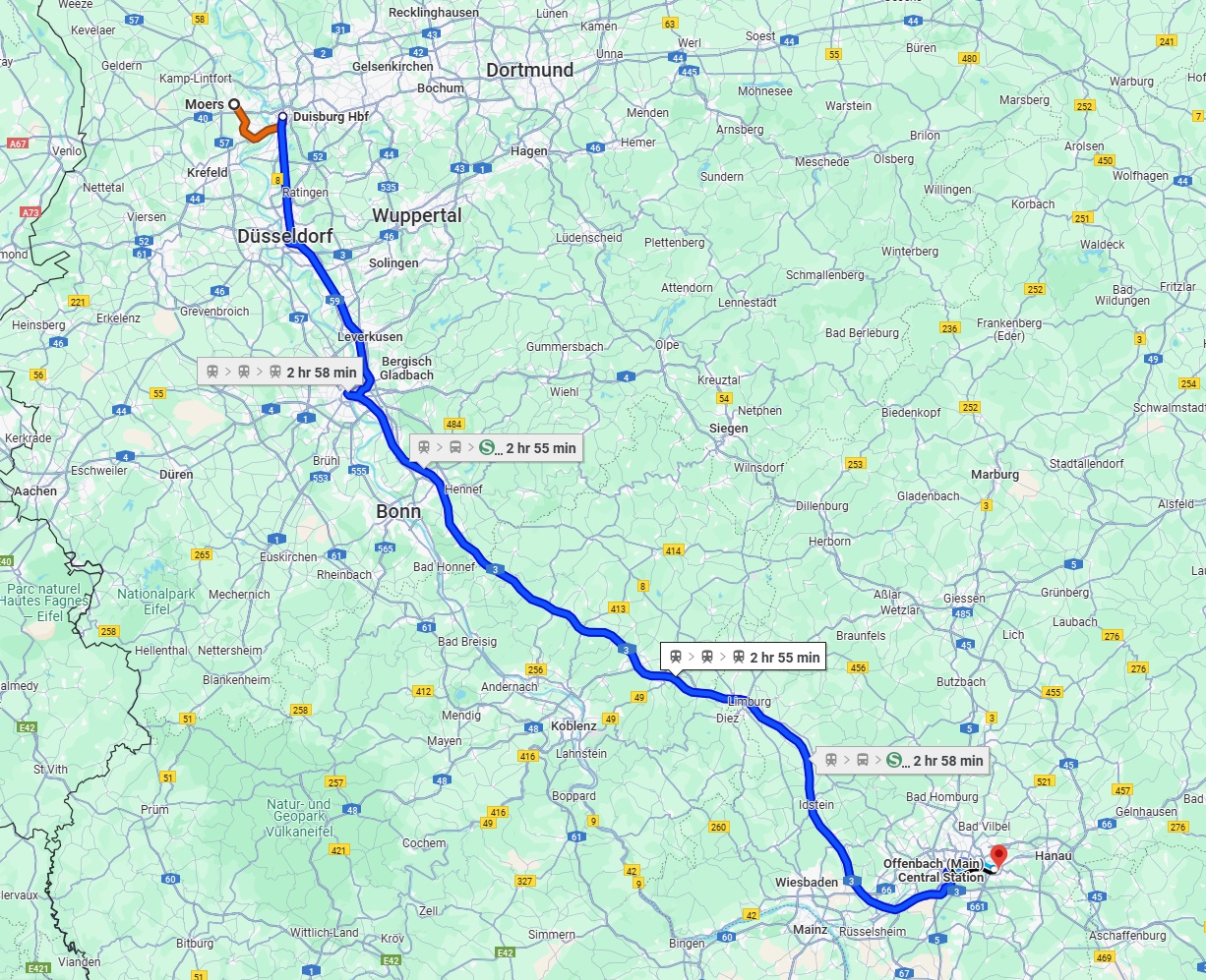Anreise von Moers Zu Offenbach am Main Über 