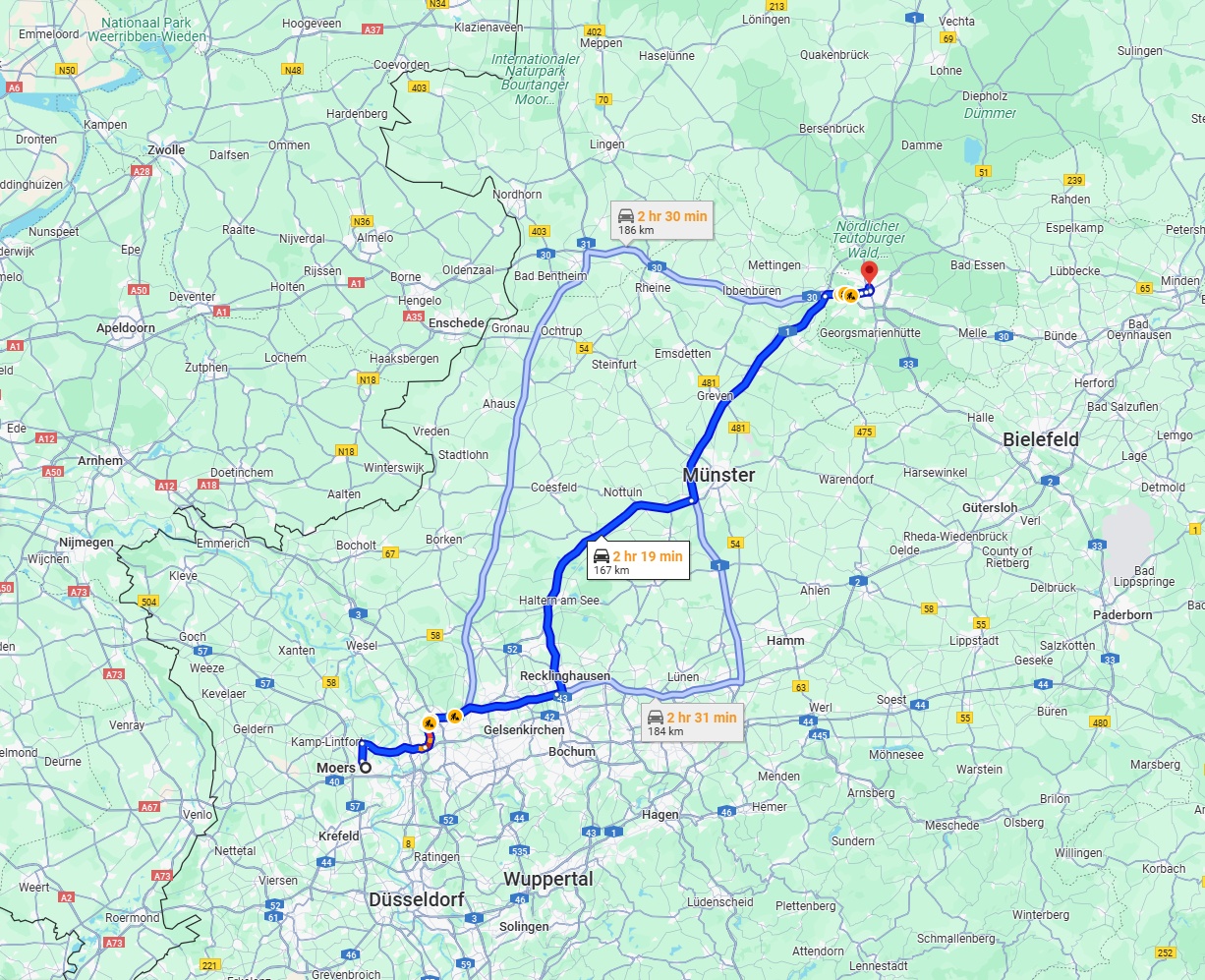 Anreise von Moers Zu Osnabrück Über via A43 and A1