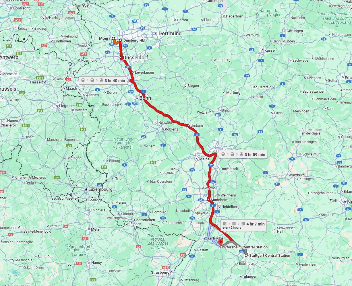 Anreise von Moers Zu Pforzheim Über 