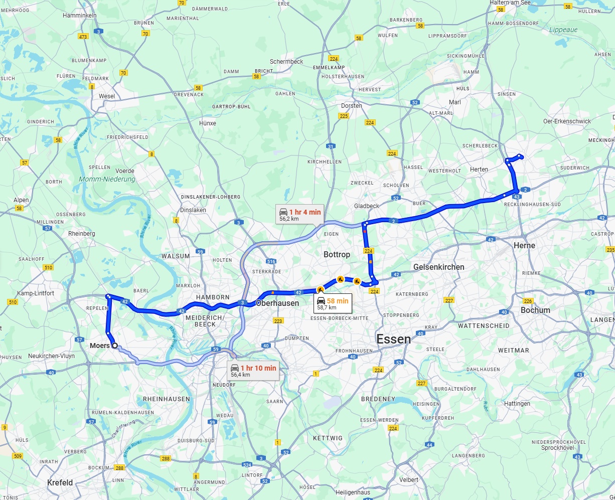 Anreise von Moers Zu Recklinghausen Über via A42