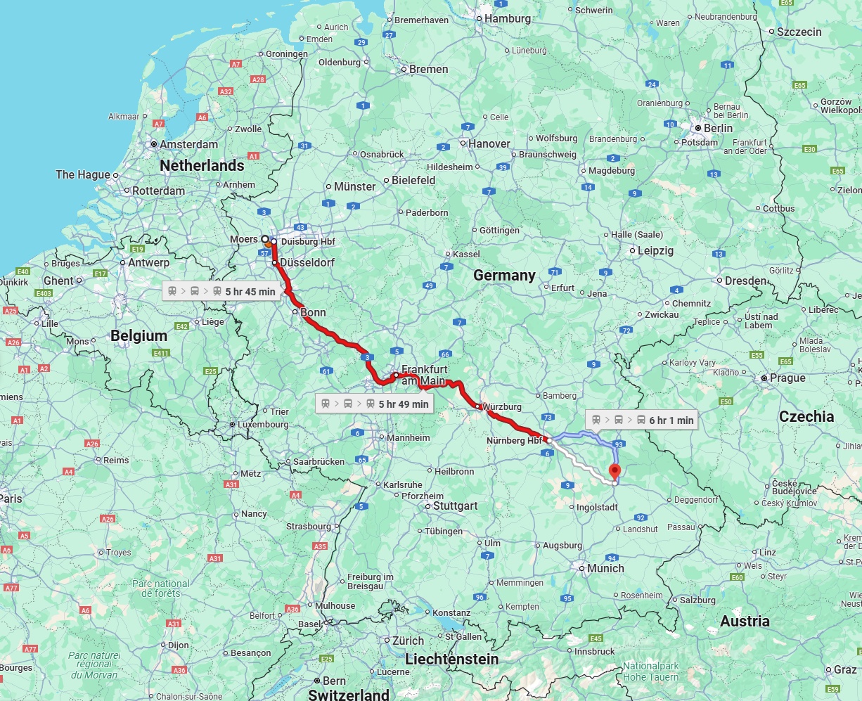 Anreise von Moers Zu Regensburg Über 