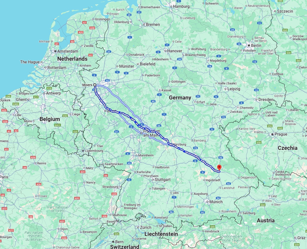 Anreise von Moers Zu Regensburg Über 