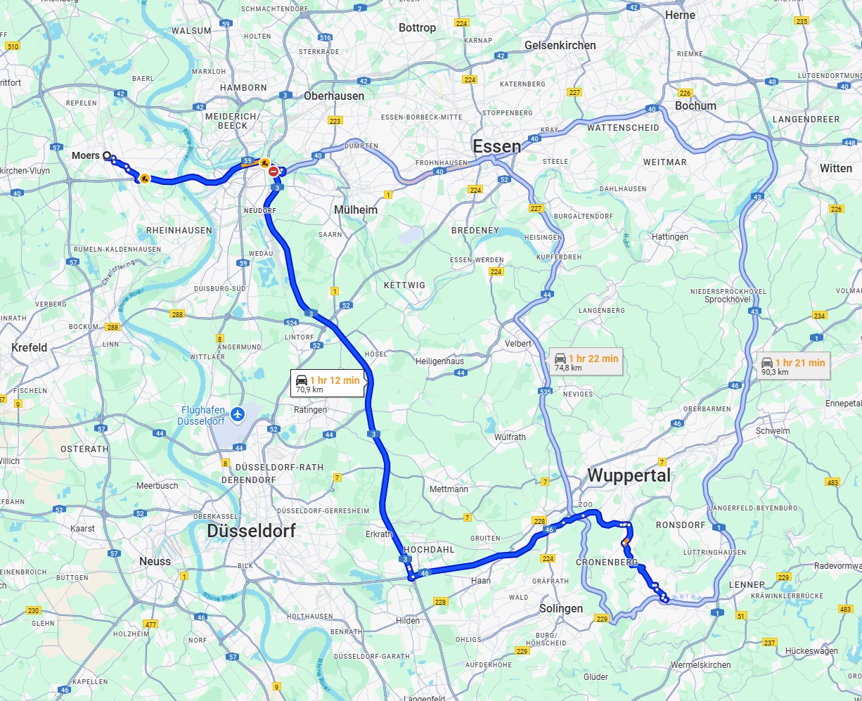 Anreise von Moers Zu Remscheid Über via A3