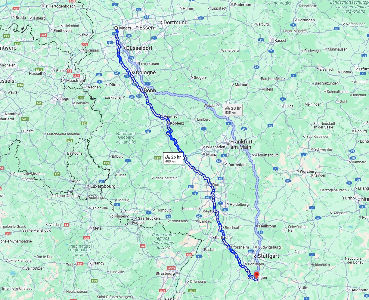 Anreise von Moers Zu Reutlingen Über 