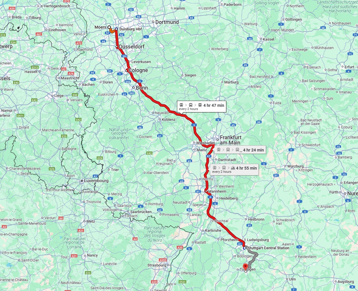 Anreise von Moers Zu Reutlingen Über 