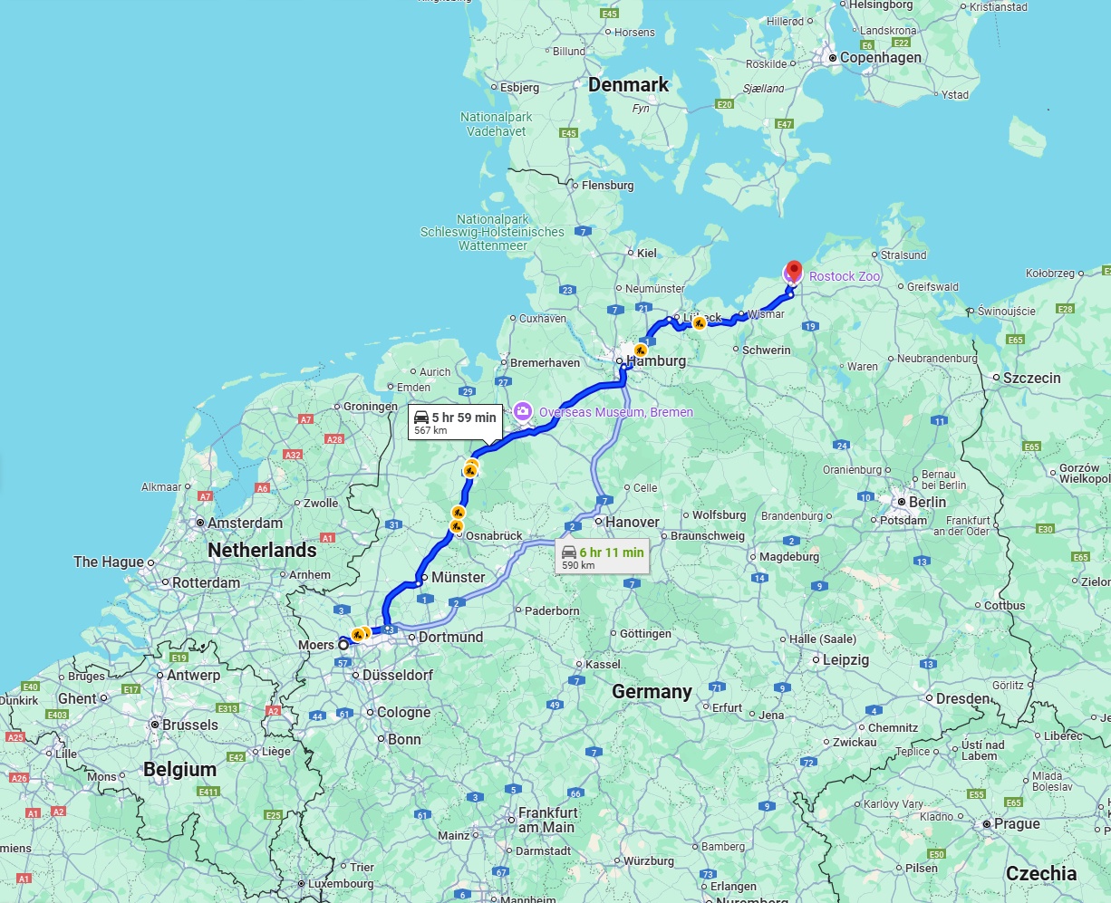 Anreise von Moers Zu Rostock Über via A1
