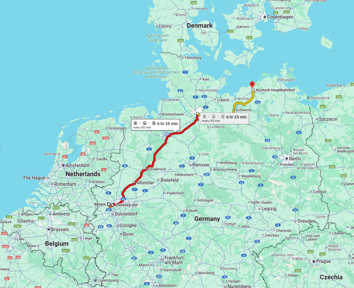 Anreise von Moers Zu Rostock Über 