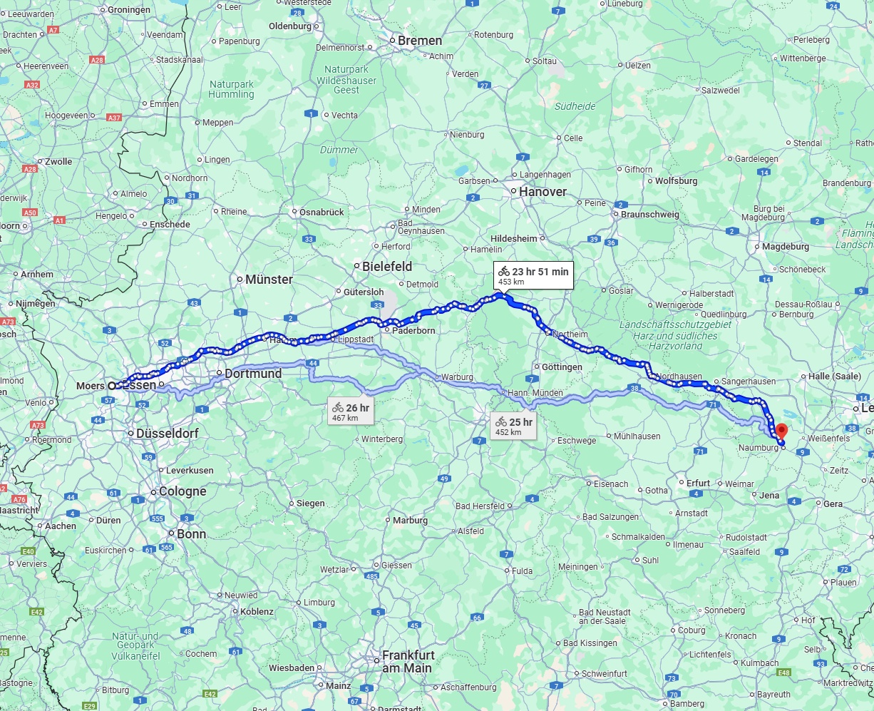 Anreise von Moers Zu Saale Über 