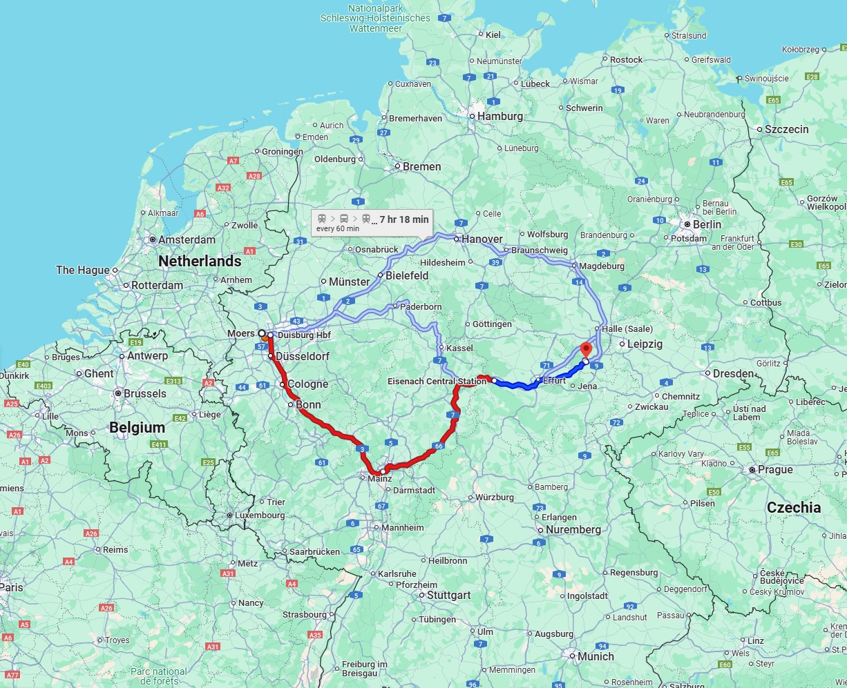 Anreise von Moers Zu Saale Über 