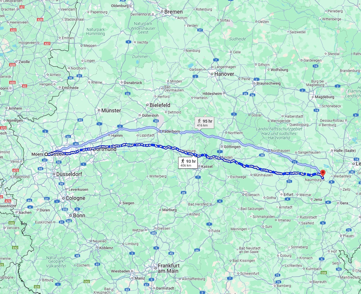 Anreise von Moers Zu Saale Über 