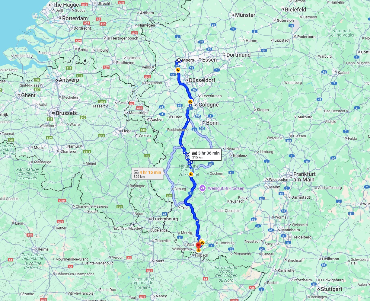 Anreise von Moers Zu Saarbrücken Über via A1