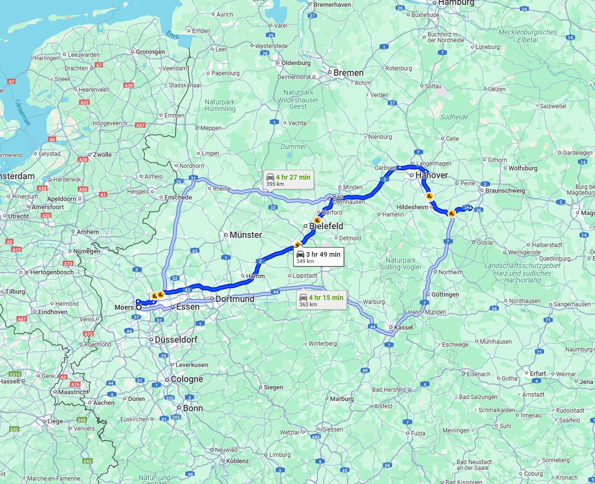 Anreise von Moers Zu Salzgitter Über via A2